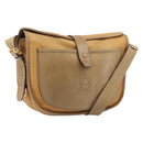 LOEWE Shoulder Bag Leather Beige Gold Tone Auth ka6169-1