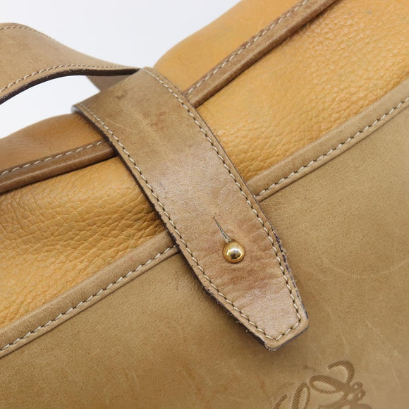 LOEWE Shoulder Bag Leather Beige Gold Tone Auth ka6169