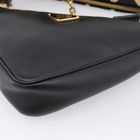 PRADA Triangle Hand Bag Canvas Leather 2way Beige Black 1BC176 Auth ka6170M
