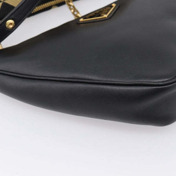 PRADA Triangle Hand Bag Canvas Leather 2way Beige Black 1BC176 Auth ka6170M