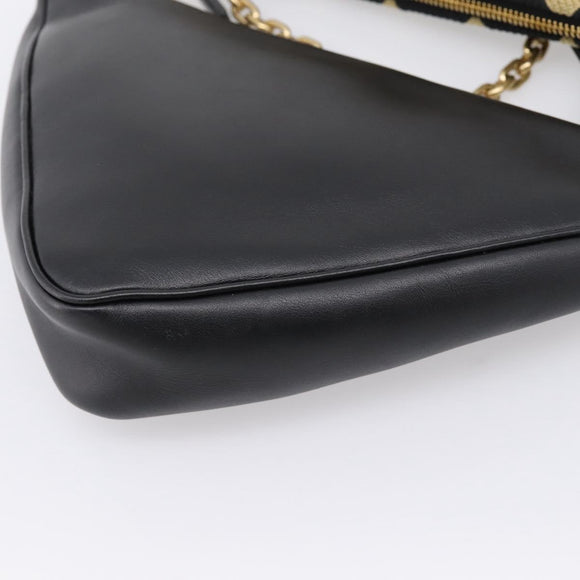 PRADA Triangle Hand Bag Canvas Leather 2way Beige Black 1BC176 Auth ka6170M