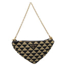 PRADA Triangle Hand Bag Canvas Leather 2way Beige Black 1BC176 Auth ka6170M-13