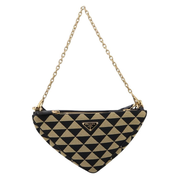 PRADA Triangle Hand Bag Canvas Leather 2way Beige Black 1BC176 Auth ka6170M
