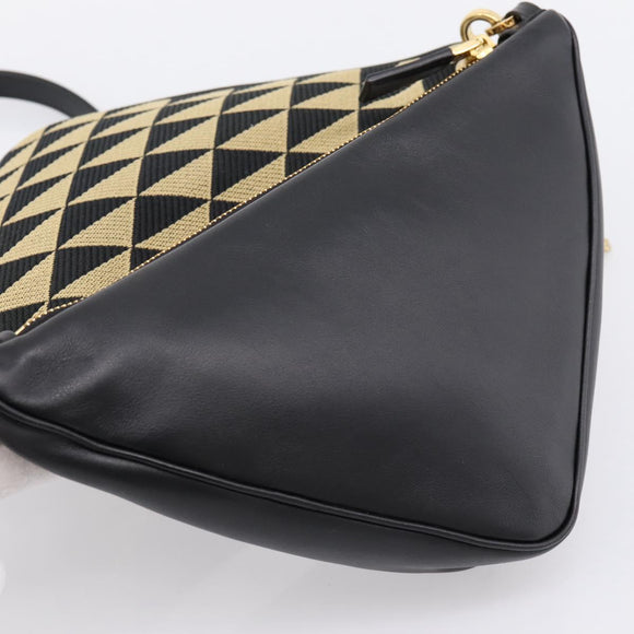PRADA Triangle Hand Bag Canvas Leather 2way Beige Black 1BC176 Auth ka6170M