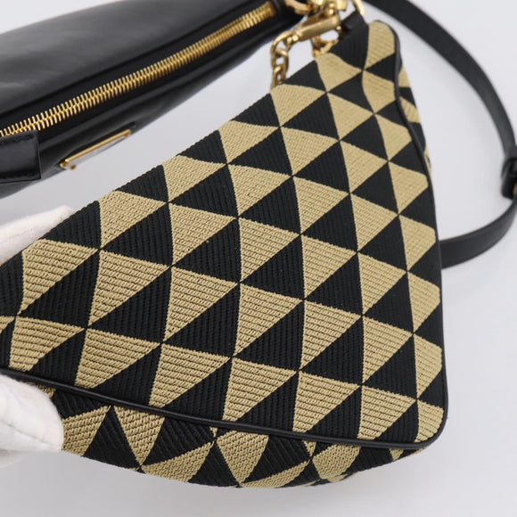 PRADA Triangle Hand Bag Canvas Leather 2way Beige Black 1BC176 Auth ka6170M