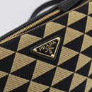 PRADA Triangle Hand Bag Canvas Leather 2way Beige Black 1BC176 Auth ka6170M-25