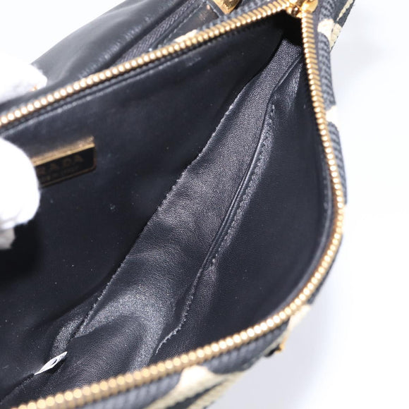 PRADA Triangle Hand Bag Canvas Leather 2way Beige Black 1BC176 Auth ka6170M