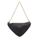 PRADA Triangle Hand Bag Canvas Leather 2way Beige Black 1BC176 Auth ka6170M-2