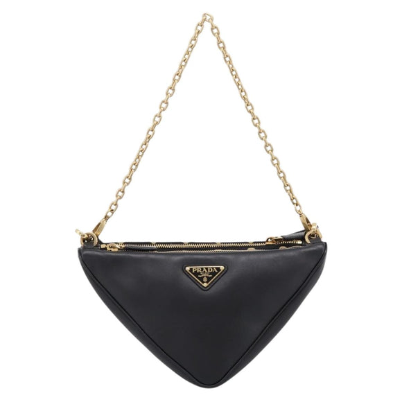 PRADA Triangle Hand Bag Canvas Leather 2way Beige Black 1BC176 Auth ka6170M