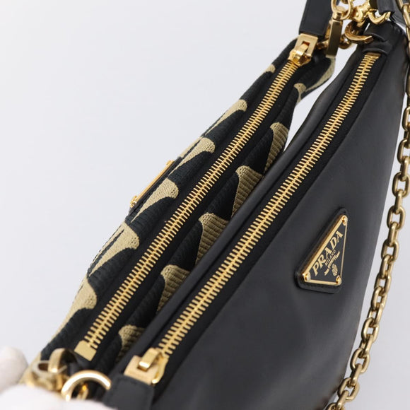 PRADA Triangle Hand Bag Canvas Leather 2way Beige Black 1BC176 Auth ka6170M