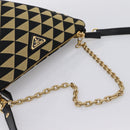 PRADA Triangle Hand Bag Canvas Leather 2way Beige Black 1BC176 Auth ka6170M-7