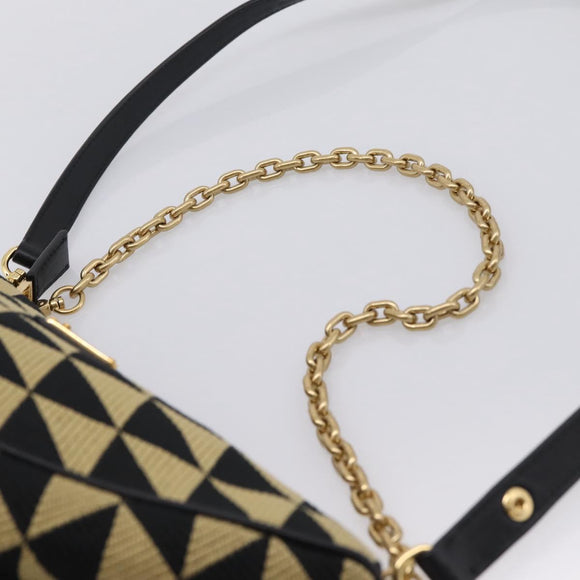PRADA Triangle Hand Bag Canvas Leather 2way Beige Black 1BC176 Auth ka6170M