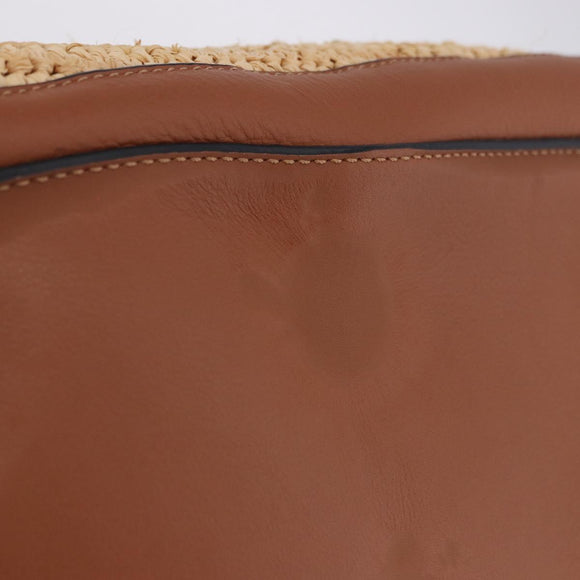 LOEWE Puzzle Bag Hand Bag Raffia Leather 2way Beige Silver Auth ka6171M