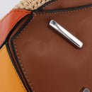 LOEWE Puzzle Bag Hand Bag Raffia Leather 2way Beige Silver Auth ka6171M-16