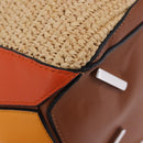 LOEWE Puzzle Bag Hand Bag Raffia Leather 2way Beige Silver Auth ka6171M-17
