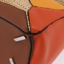 LOEWE Puzzle Bag Hand Bag Raffia Leather 2way Beige Silver Auth ka6171M-18