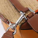 LOEWE Puzzle Bag Hand Bag Raffia Leather 2way Beige Silver Auth ka6171M-21