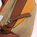 LOEWE Puzzle Bag Hand Bag Raffia Leather 2way Beige Silver Auth ka6171M-22