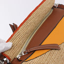 LOEWE Puzzle Bag Hand Bag Raffia Leather 2way Beige Silver Auth ka6171M-23