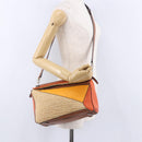 LOEWE Puzzle Bag Hand Bag Raffia Leather 2way Beige Silver Auth ka6171M-29
