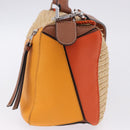 LOEWE Puzzle Bag Hand Bag Raffia Leather 2way Beige Silver Auth ka6171M-4