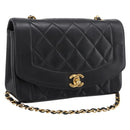 CHANEL Diana Chain Shoulder Bag Lamb Skin Black Gold Tone CC Auth ka6172SAV-1