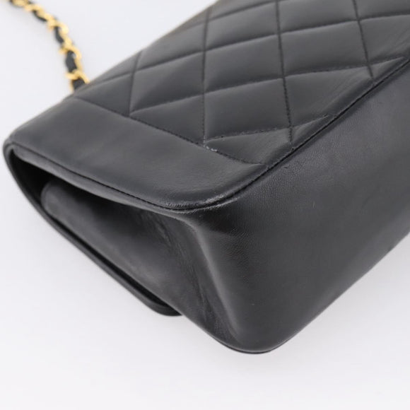 CHANEL Diana Chain Shoulder Bag Lamb Skin Black Gold Tone CC Auth ka6172SAV