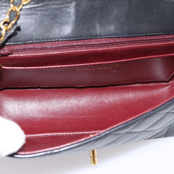 CHANEL Diana Chain Shoulder Bag Lamb Skin Black Gold Tone CC Auth ka6172SAV