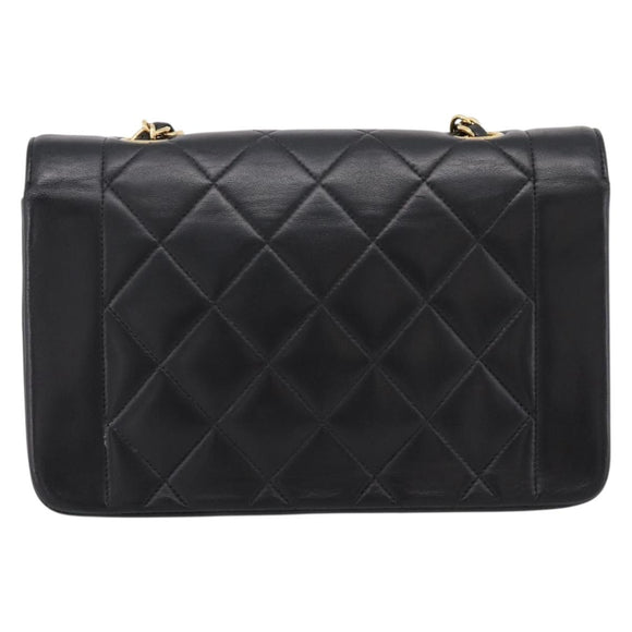 CHANEL Diana Chain Shoulder Bag Lamb Skin Black Gold Tone CC Auth ka6172SAV