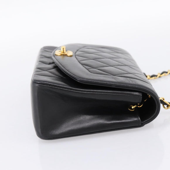 CHANEL Diana Chain Shoulder Bag Lamb Skin Black Gold Tone CC Auth ka6172SAV