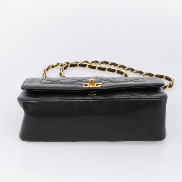 CHANEL Diana Chain Shoulder Bag Lamb Skin Black Gold Tone CC Auth ka6172SAV