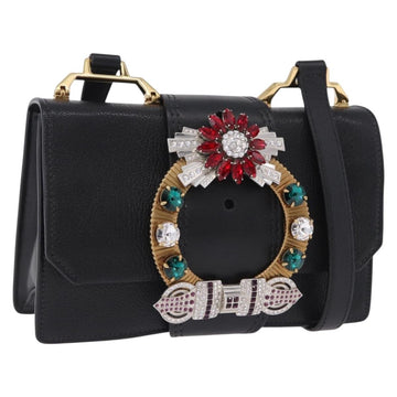 Miu Miu Shoulder Bag Leather Black Gold Tone Auth ka6173M
