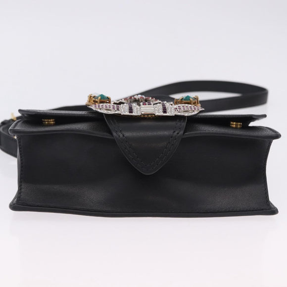 Miu Miu Shoulder Bag Leather Black Gold Tone Auth ka6173M