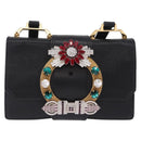 Miu Miu Shoulder Bag Leather Black Gold Tone Auth ka6173M-13