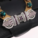 Miu Miu Shoulder Bag Leather Black Gold Tone Auth ka6173M-23
