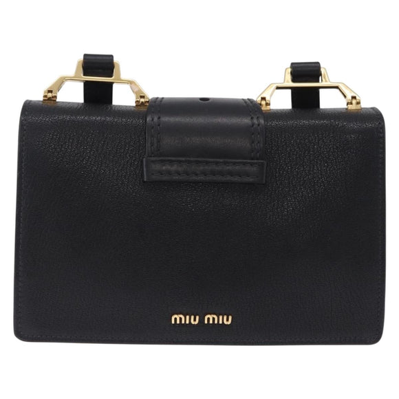 Miu Miu Shoulder Bag Leather Black Gold Tone Auth ka6173M