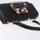 Miu Miu Shoulder Bag Leather Black Gold Tone Auth ka6173M-7