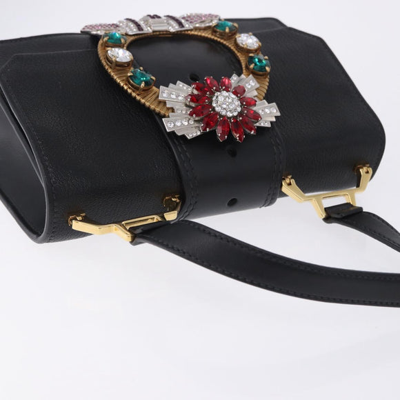 Miu Miu Shoulder Bag Leather Black Gold Tone Auth ka6173M