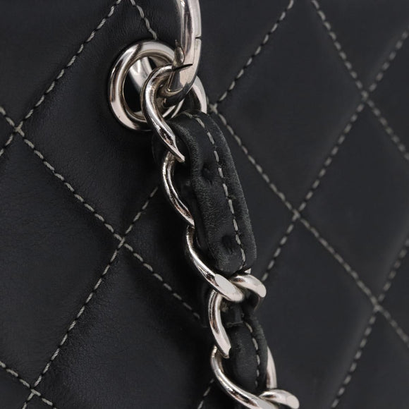 CHANEL Matelasse Chain Hand Bag Leather Black Silver CC Auth ka6174SAV