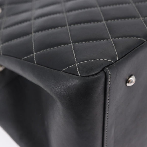 CHANEL Matelasse Chain Hand Bag Leather Black Silver CC Auth ka6174SAV