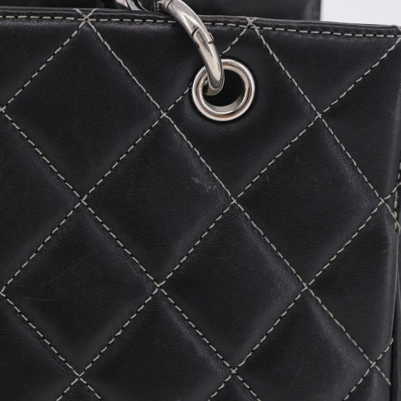 CHANEL Matelasse Chain Hand Bag Leather Black Silver CC Auth ka6174SAV