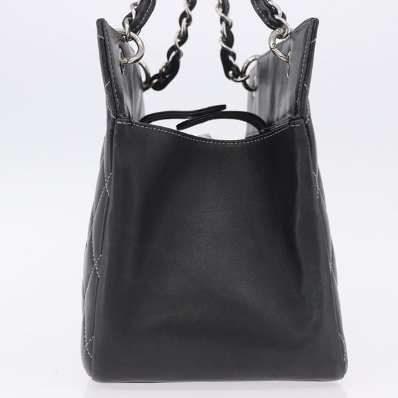 CHANEL Matelasse Chain Hand Bag Leather Black Silver CC Auth ka6174SAV