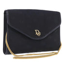 Christian Dior Chain Shoulder Bag Canvas Black Gold Tone Auth ka6175-1