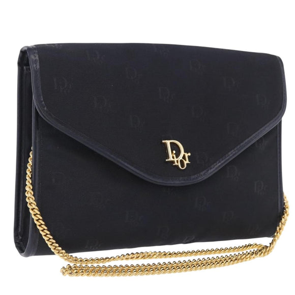 Christian Dior Chain Shoulder Bag Canvas Black Gold Tone Auth ka6175