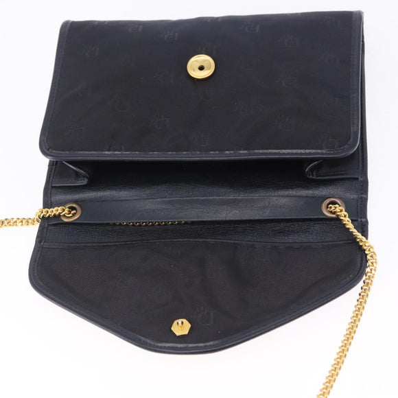 Christian Dior Chain Shoulder Bag Canvas Black Gold Tone Auth ka6175