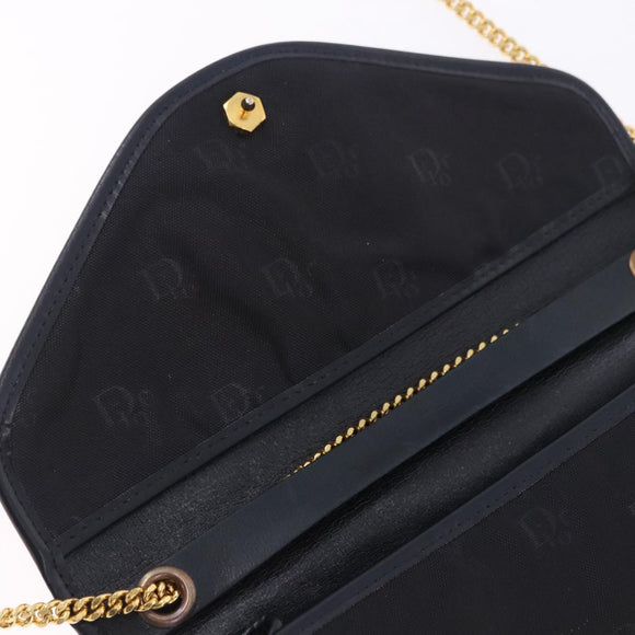 Christian Dior Chain Shoulder Bag Canvas Black Gold Tone Auth ka6175