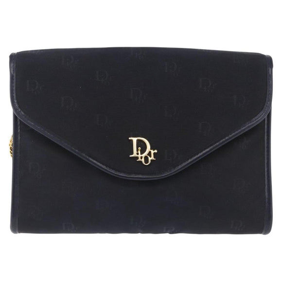 Christian Dior Chain Shoulder Bag Canvas Black Gold Tone Auth ka6175