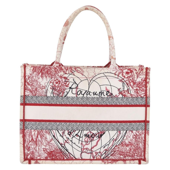 Christian Dior Book Tote Canvas White Red Auth ka6183V