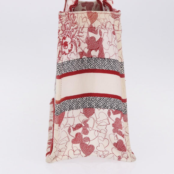 Christian Dior Book Tote Canvas White Red Auth ka6183V