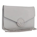 FENDI F is Fendi Chain Shoulder Wallet Leather Gray Silver 8BS006 Auth ka6188A-1